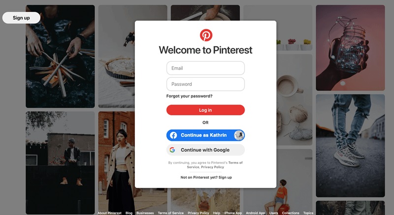 How to log in to Pinterest with Google