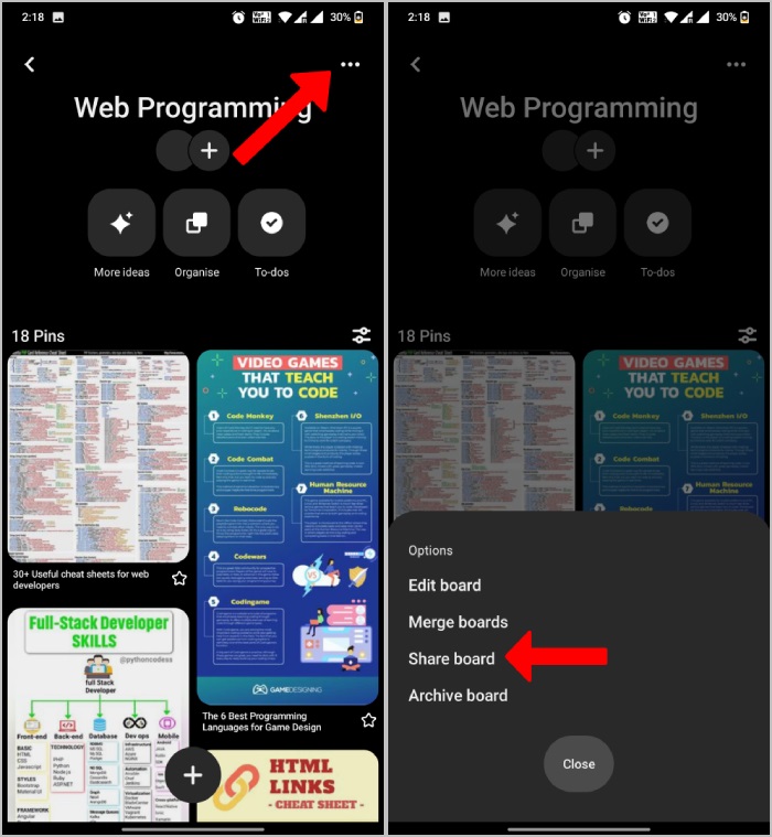 How to share Pinterest boards on the mobile app