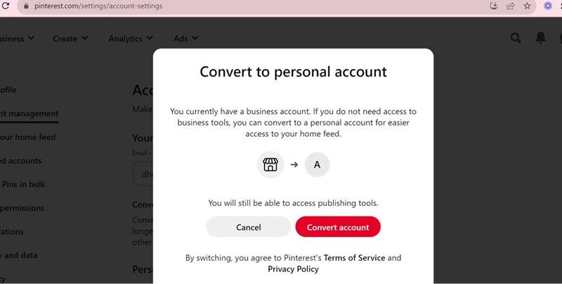  Convert a personal account to a Business account