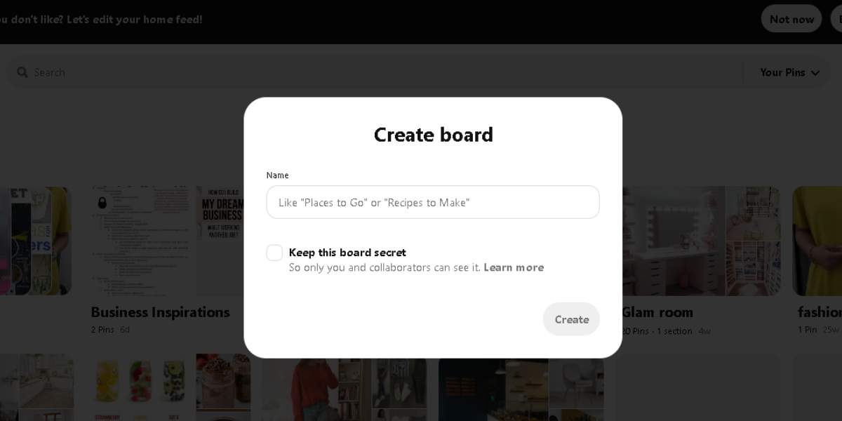 How to Create a Board from the Saved Tab