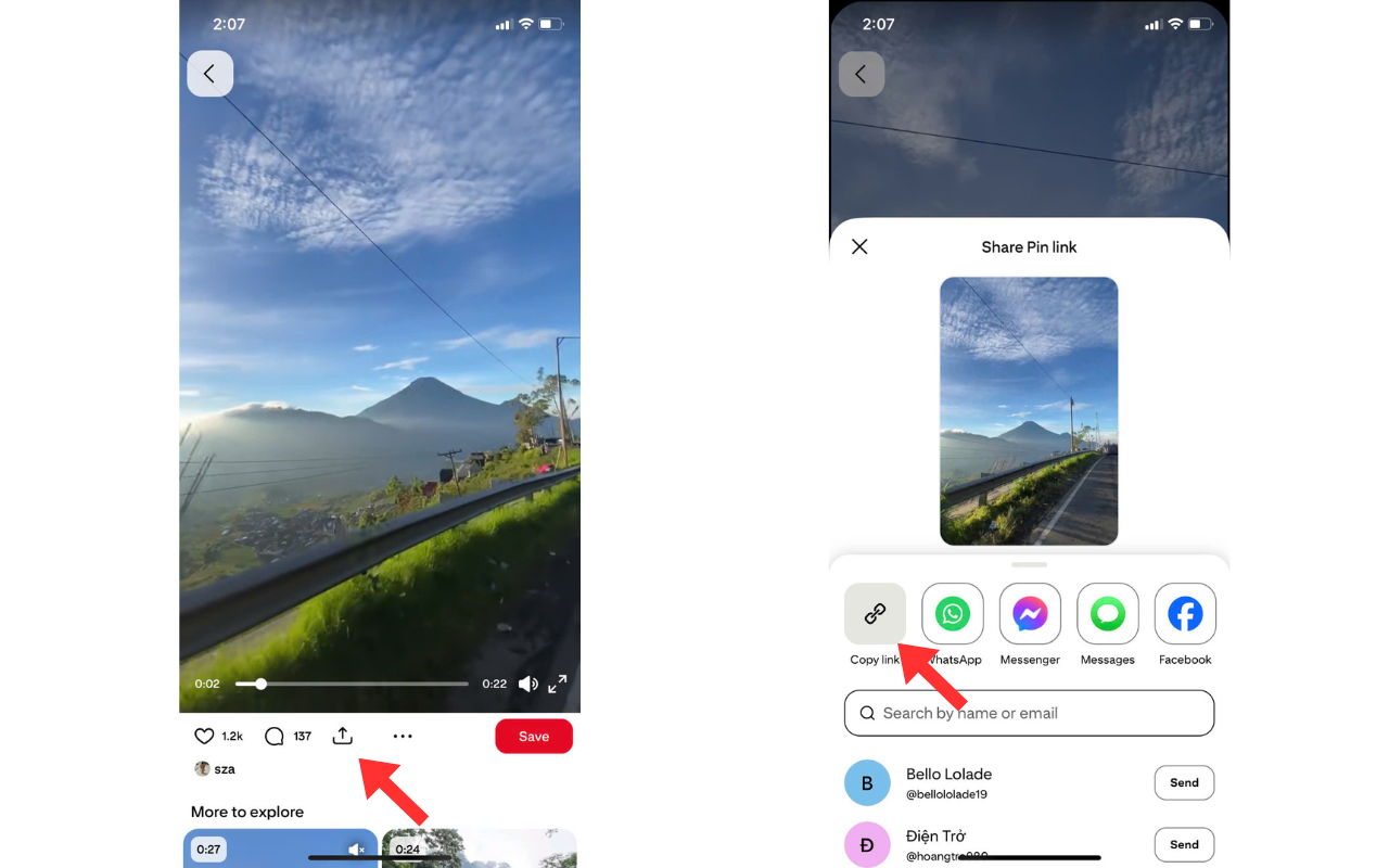 Tap the Share button, then select “Copy link”