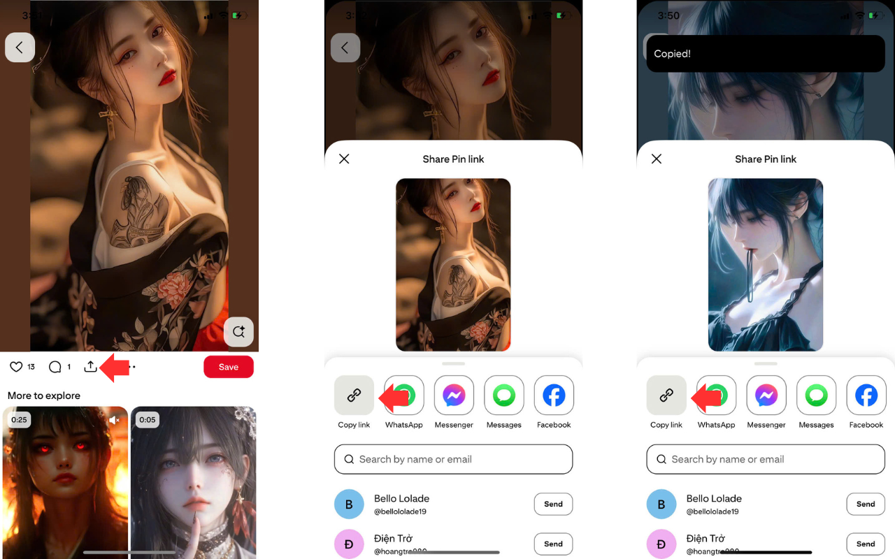 Copy the Pinterest URLs