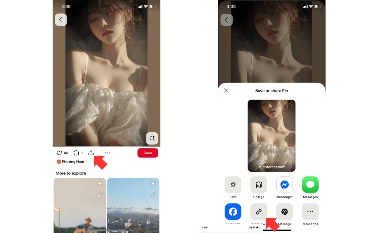 Copy the URL of the Pinterest post