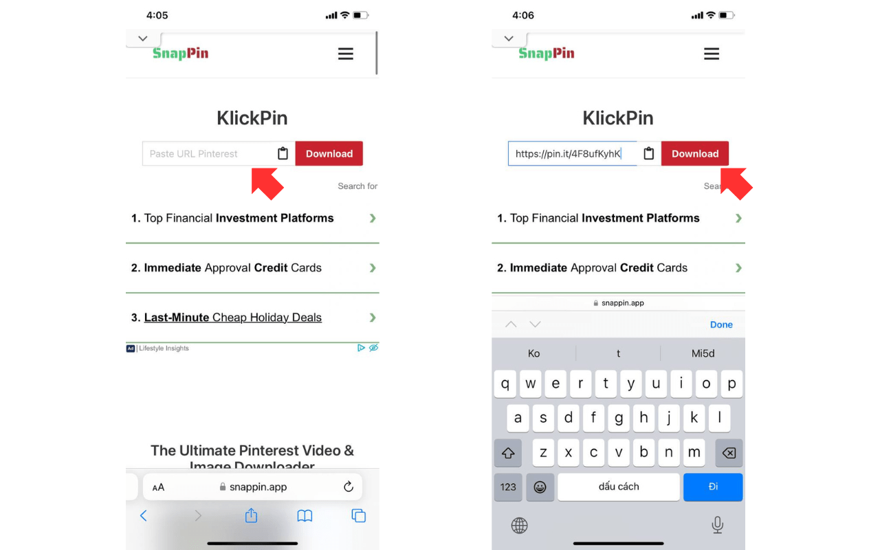 Paste the link into the download box on the KlickPin homepage.
